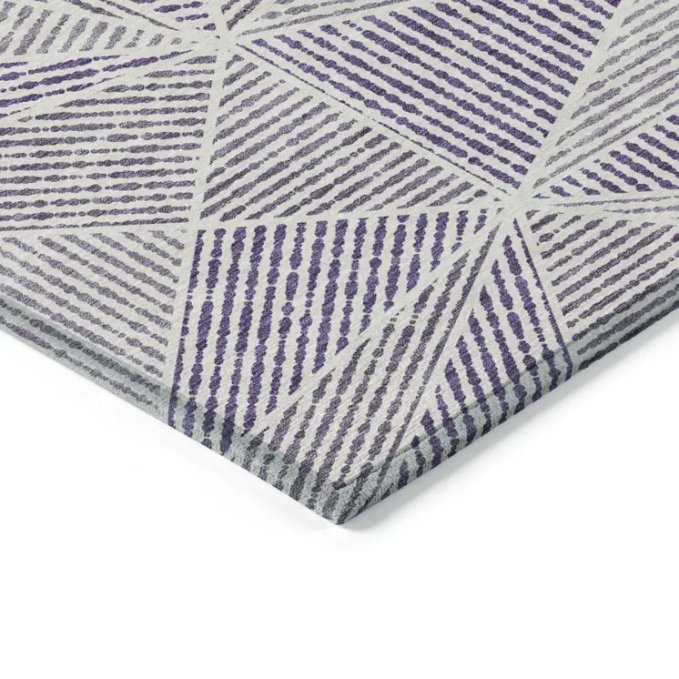 8' X 10' Purple Lilac And Silver Geometric Washable Indoor Outdoor Area Rug