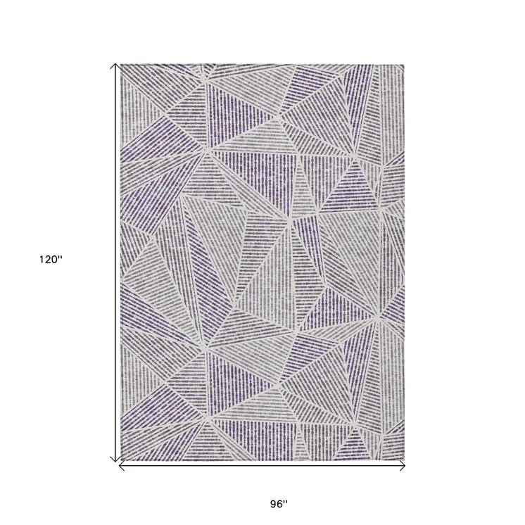 8' X 10' Purple Lilac And Silver Geometric Washable Indoor Outdoor Area Rug