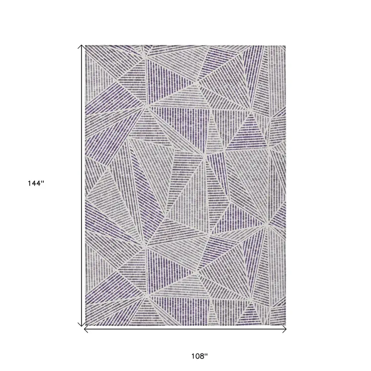 9' X 12' Purple Lilac And Silver Geometric Washable Indoor Outdoor Area Rug