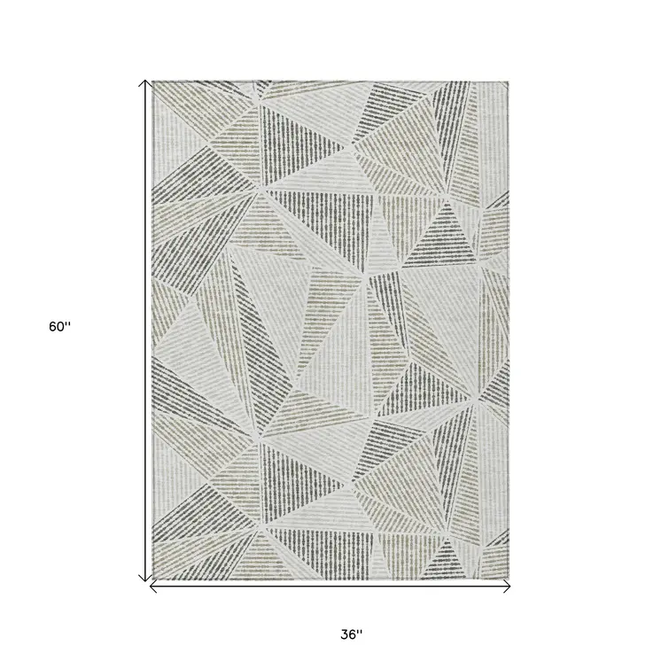 3' X 5' Taupe Brown And Beige Geometric Washable Indoor Outdoor Area Rug