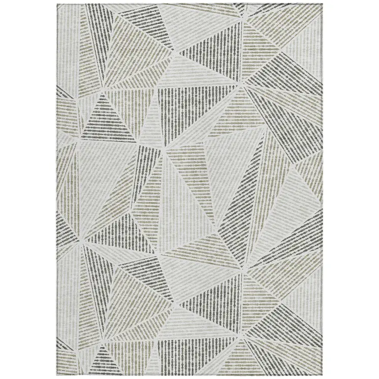5' X 8' Taupe Brown And Beige Geometric Washable Indoor Outdoor Area Rug