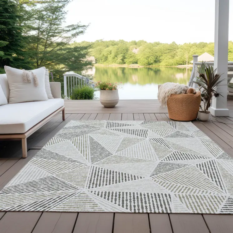 5' X 8' Taupe Brown And Beige Geometric Washable Indoor Outdoor Area Rug