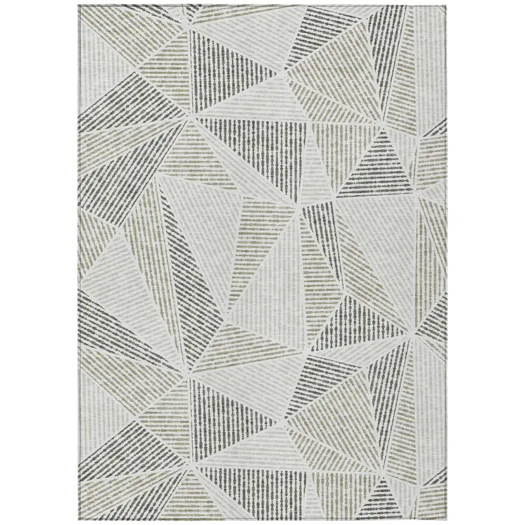 5' X 8' Taupe Brown And Beige Geometric Washable Indoor Outdoor Area Rug