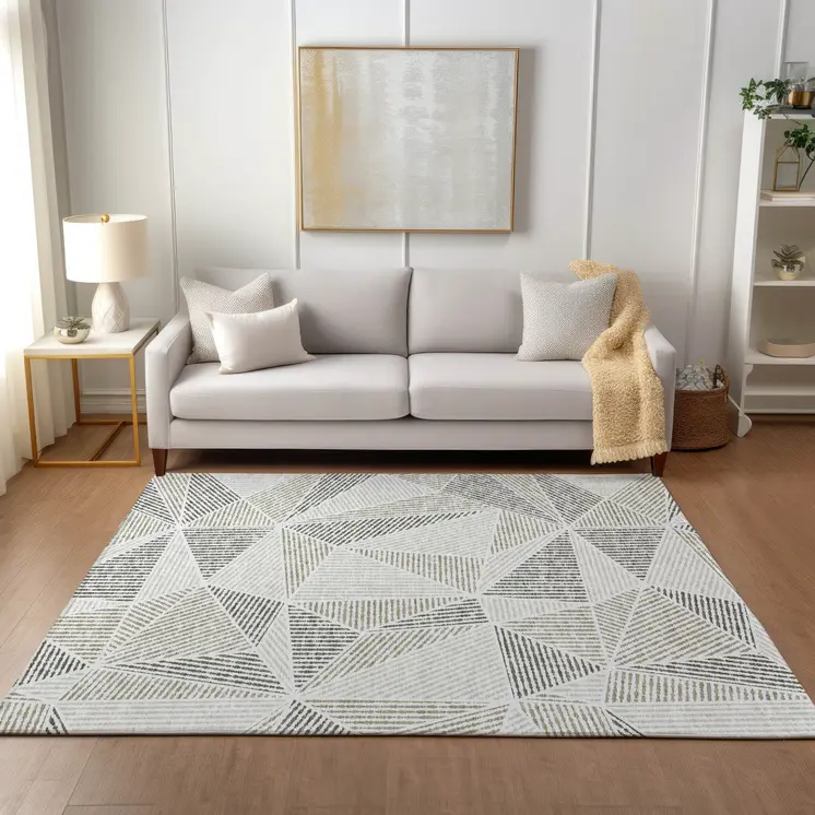 5' X 8' Taupe Brown And Beige Geometric Washable Indoor Outdoor Area Rug