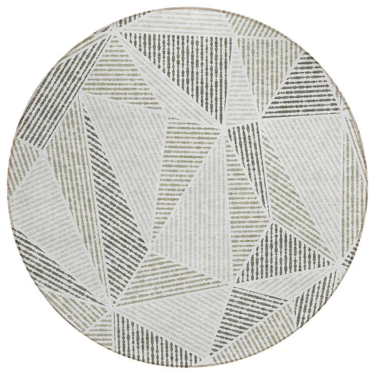 8' Taupe Brown And Beige Round Geometric Washable Indoor Outdoor Area Rug