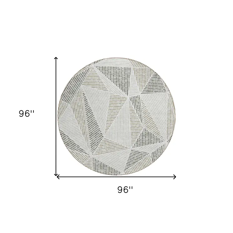 8' Taupe Brown And Beige Round Geometric Washable Indoor Outdoor Area Rug