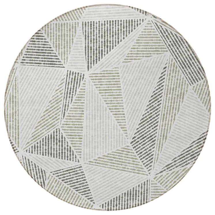 8' Taupe Brown And Beige Round Geometric Washable Indoor Outdoor Area Rug