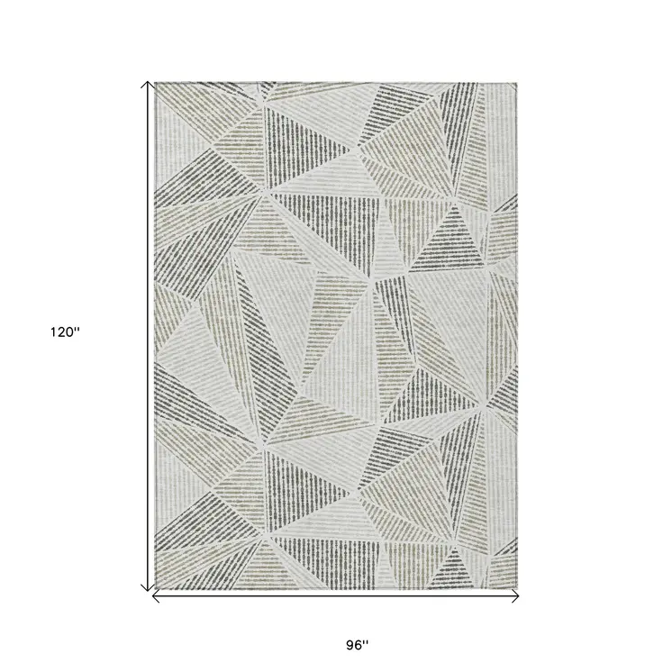 8' X 10' Taupe Brown And Beige Geometric Washable Indoor Outdoor Area Rug