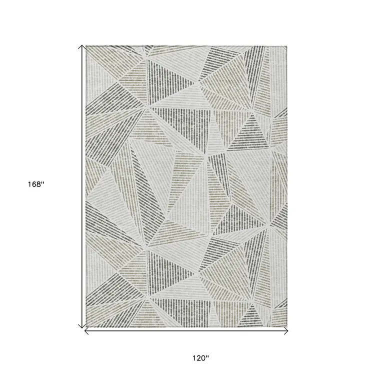 10' X 14' Taupe Brown And Beige Geometric Washable Indoor Outdoor Area Rug
