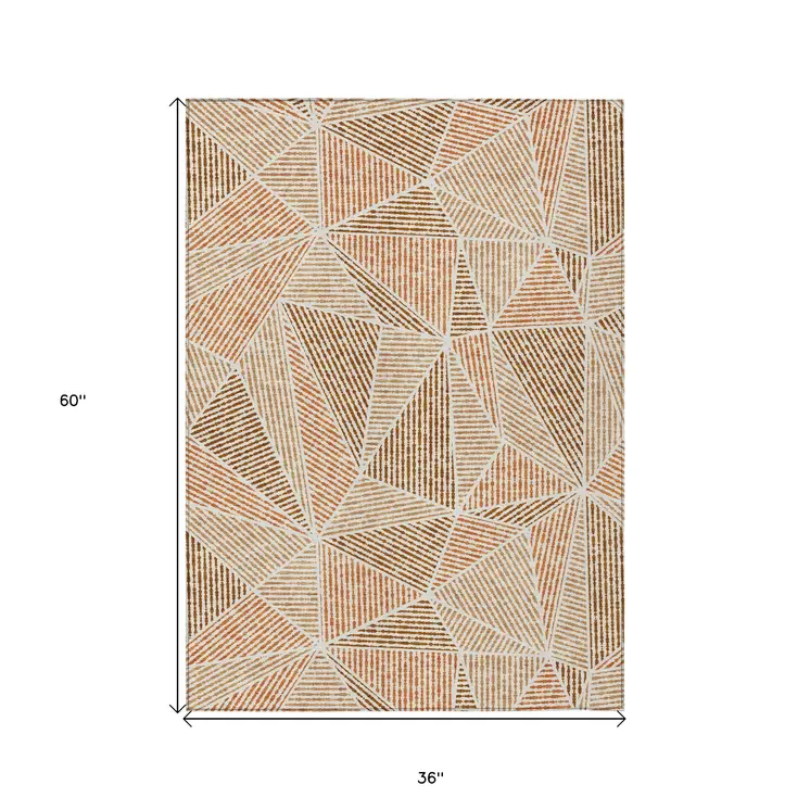 3' X 5' Terra Cotta Beige And Salmon Geometric Washable Indoor Outdoor Area Rug
