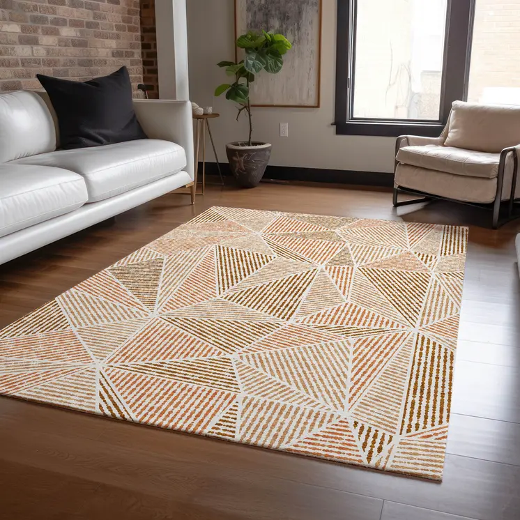 3' X 5' Terra Cotta Beige And Salmon Geometric Washable Indoor Outdoor Area Rug