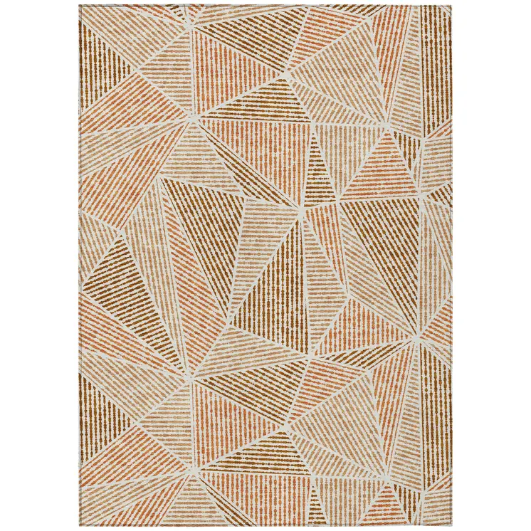 5' X 8' Terra Cotta Beige And Salmon Geometric Washable Indoor Outdoor Area Rug