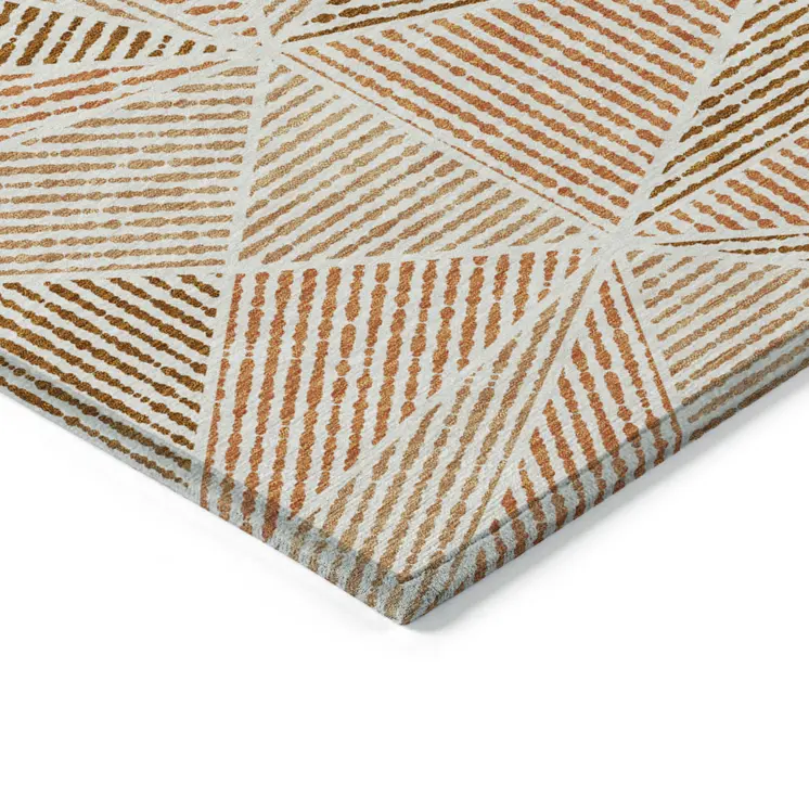 5' X 8' Terra Cotta Beige And Salmon Geometric Washable Indoor Outdoor Area Rug