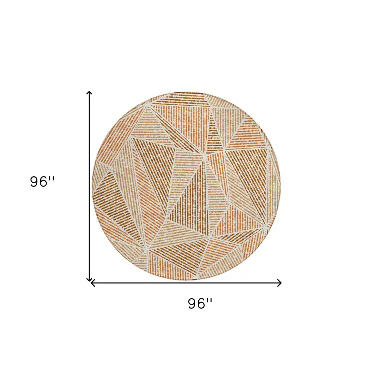 8' Terra Cotta Beige And Salmon Round Geometric Washable Indoor Outdoor Area Rug