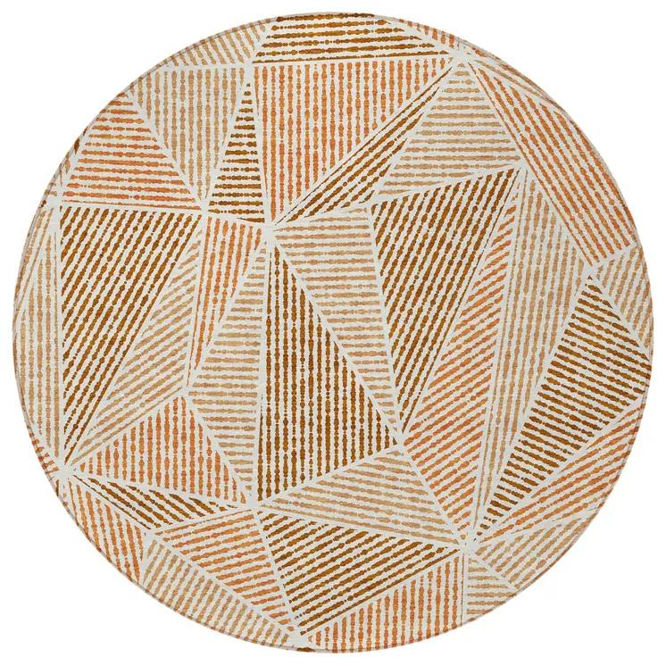 8' Terra Cotta Beige And Salmon Round Geometric Washable Indoor Outdoor Area Rug