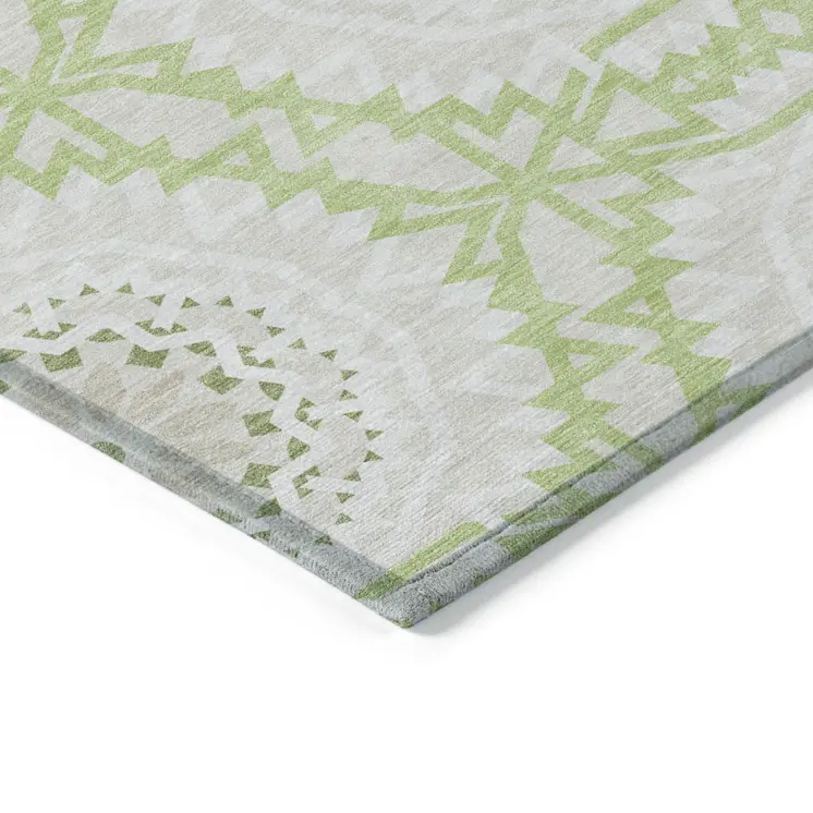 3' X 5' Artichoke Green Olive Green And Tan Floral Medallion Washable Indoor Outdoor Area Rug