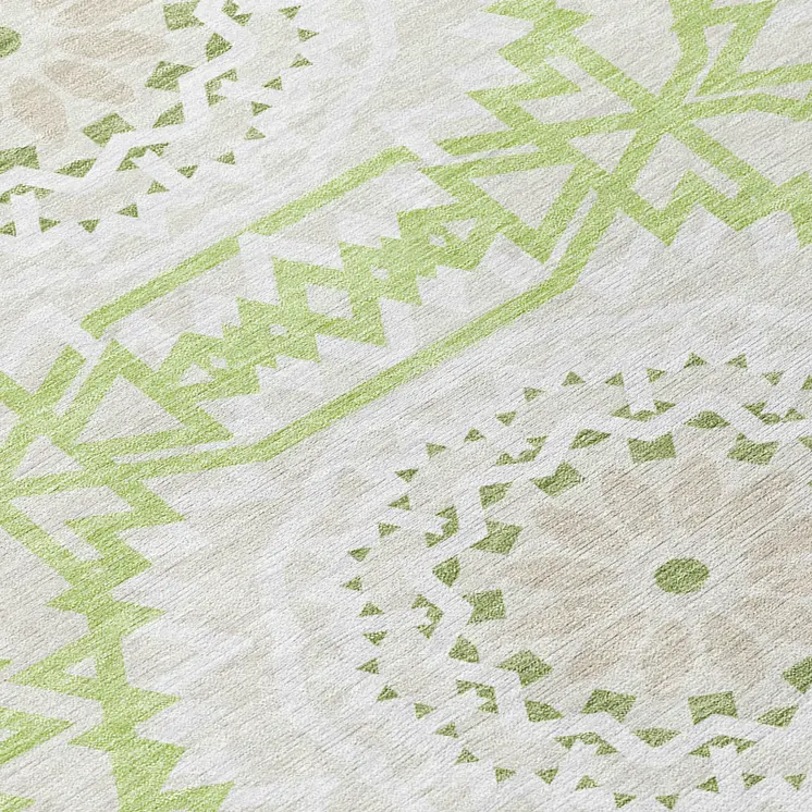 9' X 12' Artichoke Green Olive Green And Tan Floral Medallion Washable Indoor Outdoor Area Rug