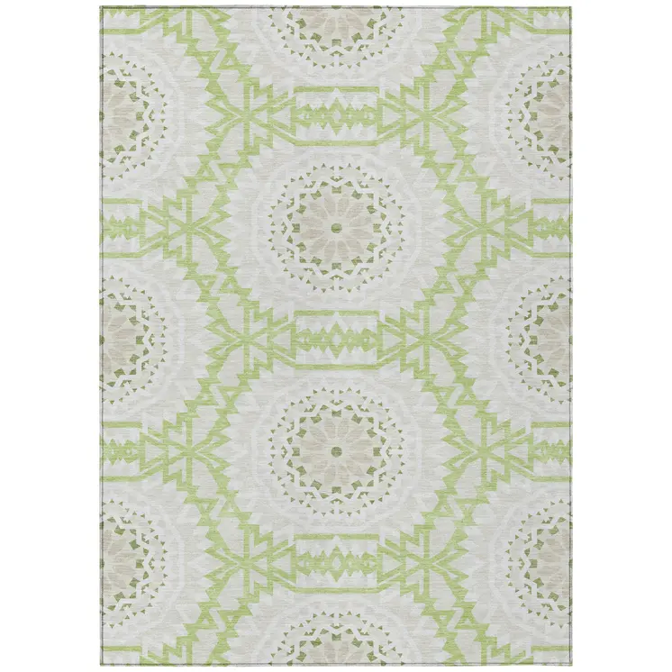 10' X 14' Artichoke Green Olive Green And Tan Floral Medallion Washable Indoor Outdoor Area Rug