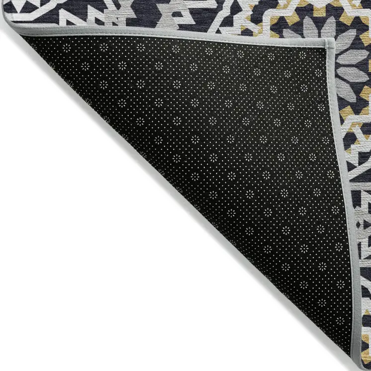 5' X 8' Black Ivory And Gray Floral Medallion Washable Indoor Outdoor Area Rug