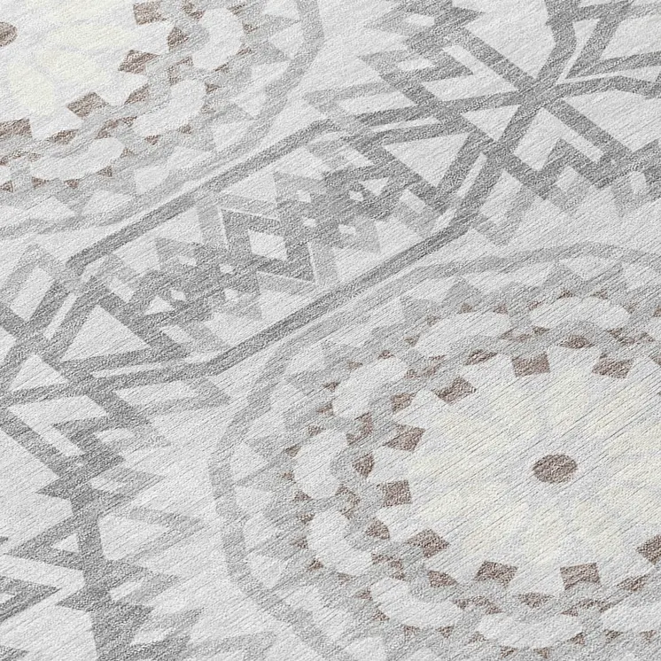 3' X 5' Silver Ivory And Gray Floral Medallion Washable Indoor Outdoor Area Rug