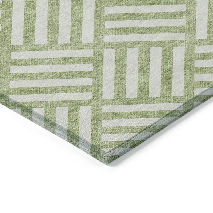 8' X 10' Artichoke Green And Ivory Geometric Washable Indoor Outdoor Area Rug