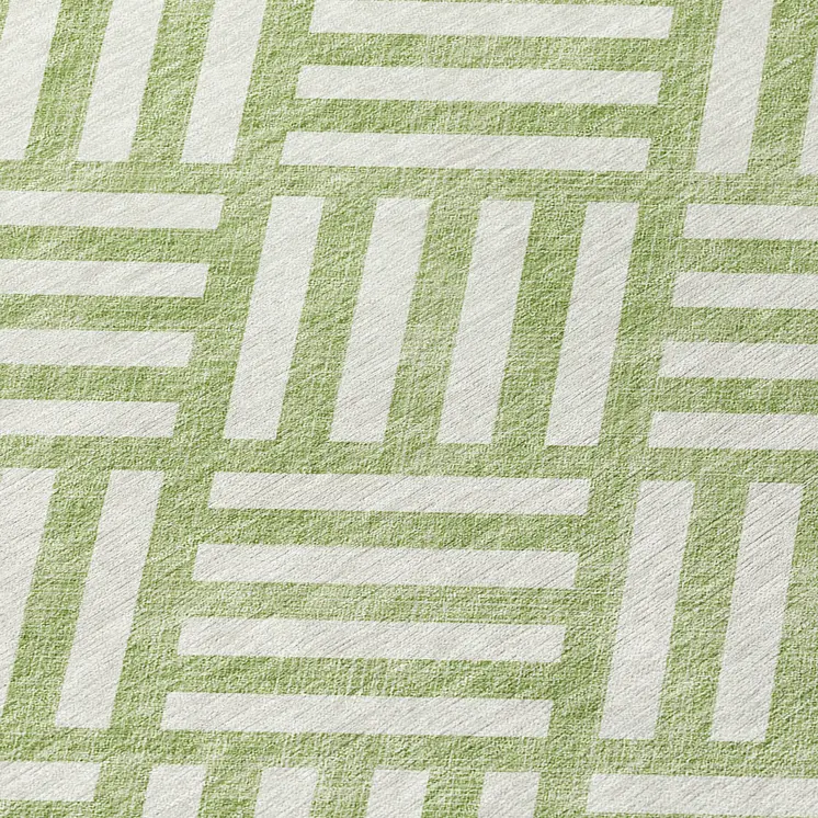8' X 10' Artichoke Green And Ivory Geometric Washable Indoor Outdoor Area Rug