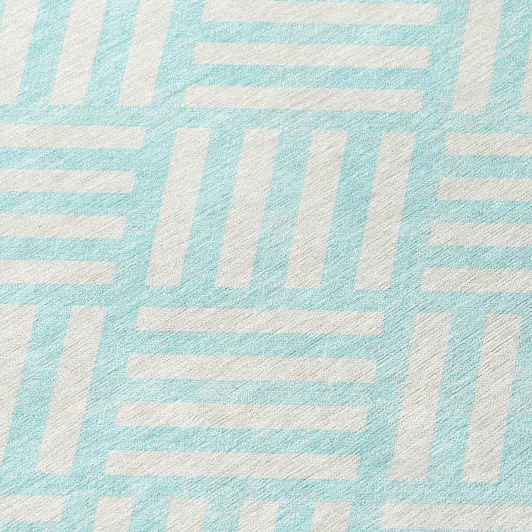 10' X 14' Aqua And Ivory Geometric Washable Indoor Outdoor Area Rug