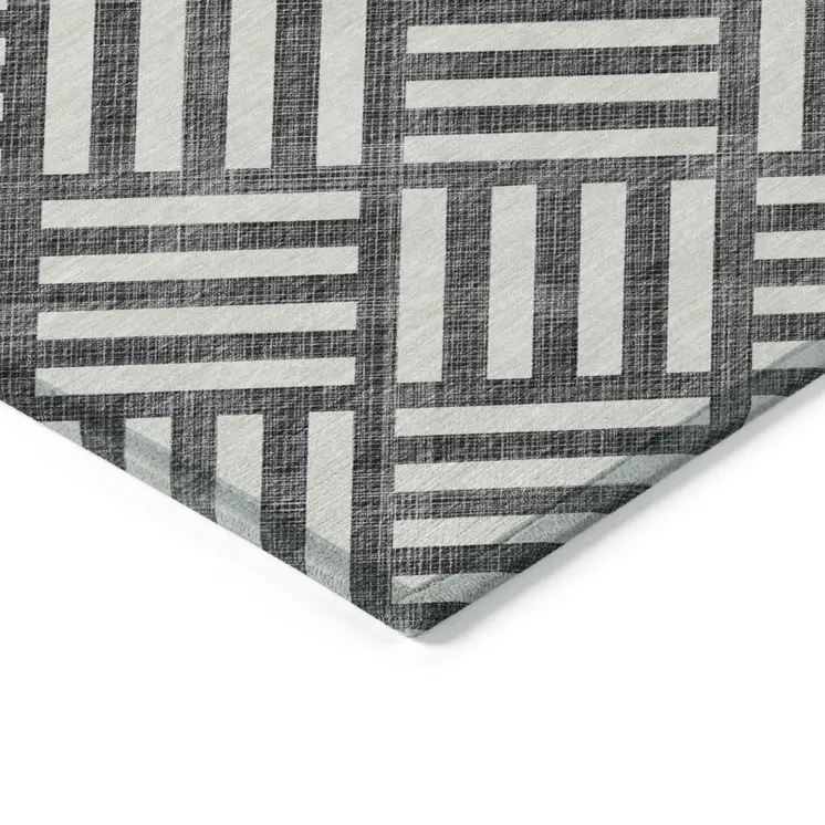 5' X 8' Black And Ivory Geometric Washable Indoor Outdoor Area Rug