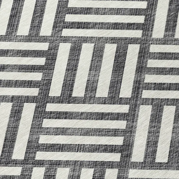 5' X 8' Black And Ivory Geometric Washable Indoor Outdoor Area Rug