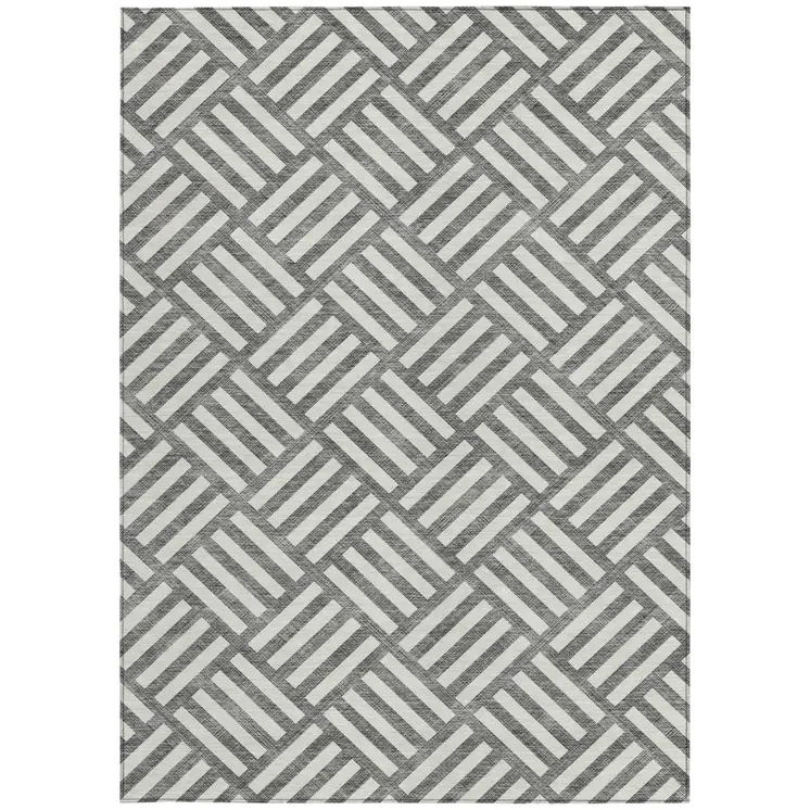 5' X 8' Charcoal And Ivory Geometric Washable Indoor Outdoor Area Rug
