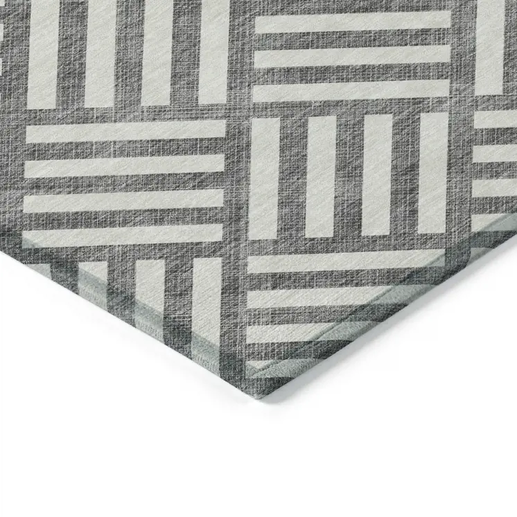 8' X 10' Charcoal And Ivory Geometric Washable Indoor Outdoor Area Rug