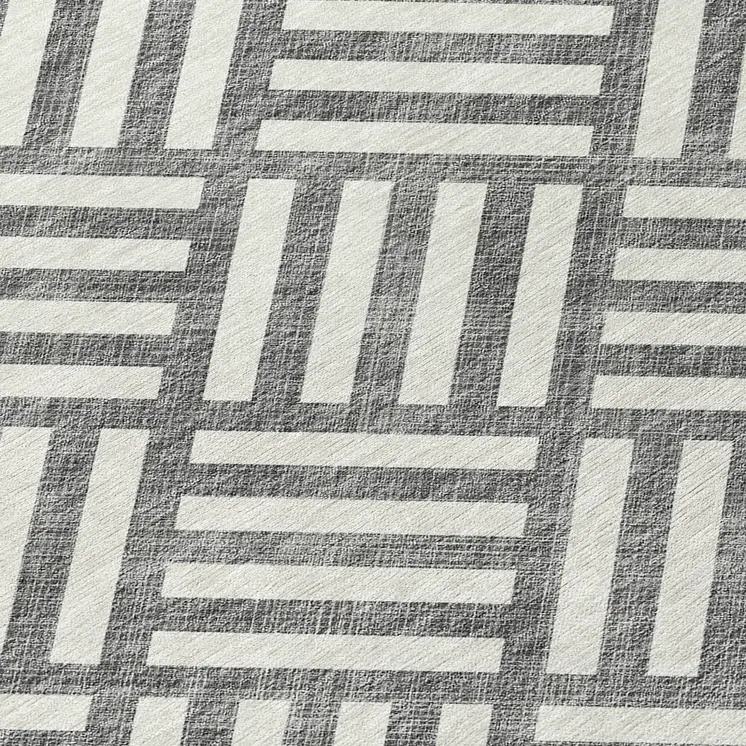 8' X 10' Charcoal And Ivory Geometric Washable Indoor Outdoor Area Rug