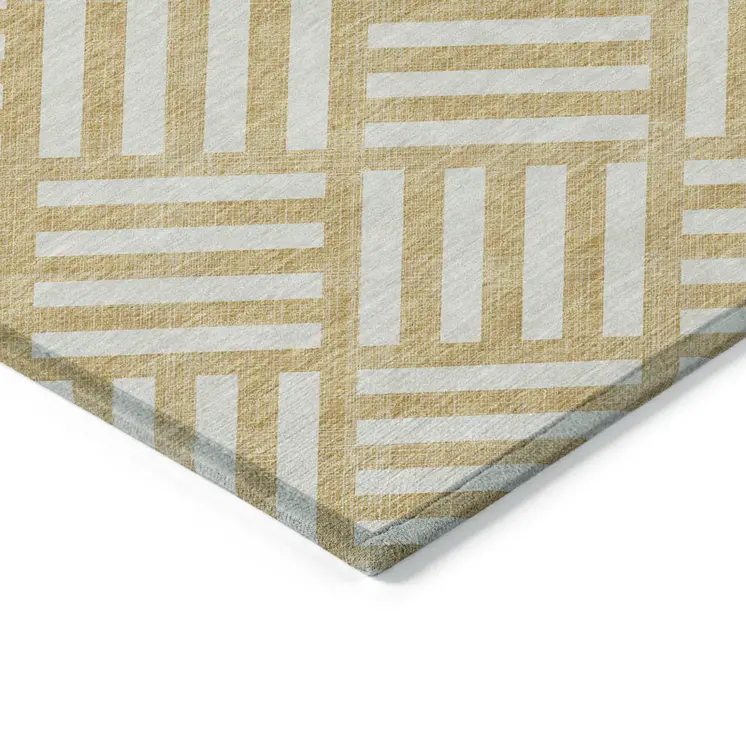 9' X 12' Gold And Ivory Geometric Washable Indoor Outdoor Area Rug