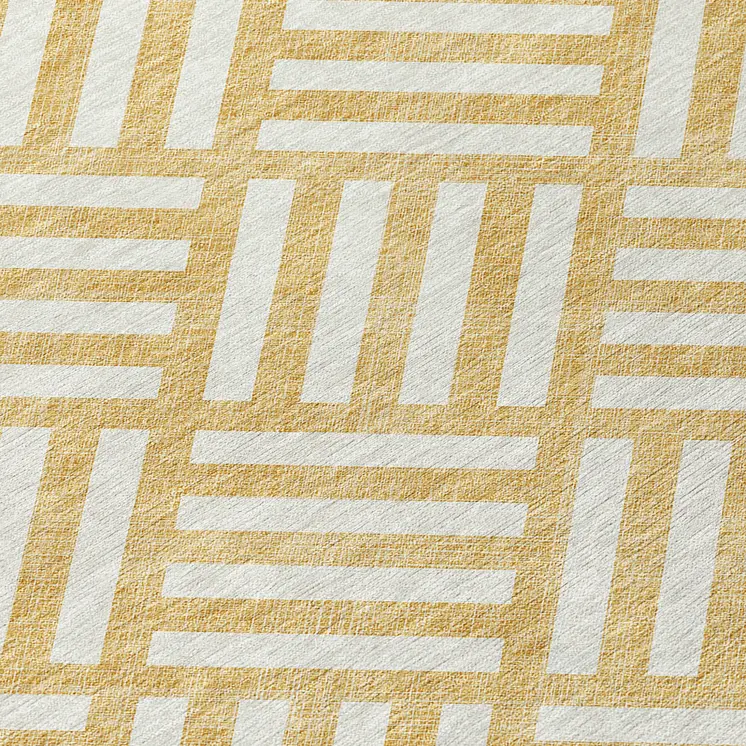 9' X 12' Gold And Ivory Geometric Washable Indoor Outdoor Area Rug