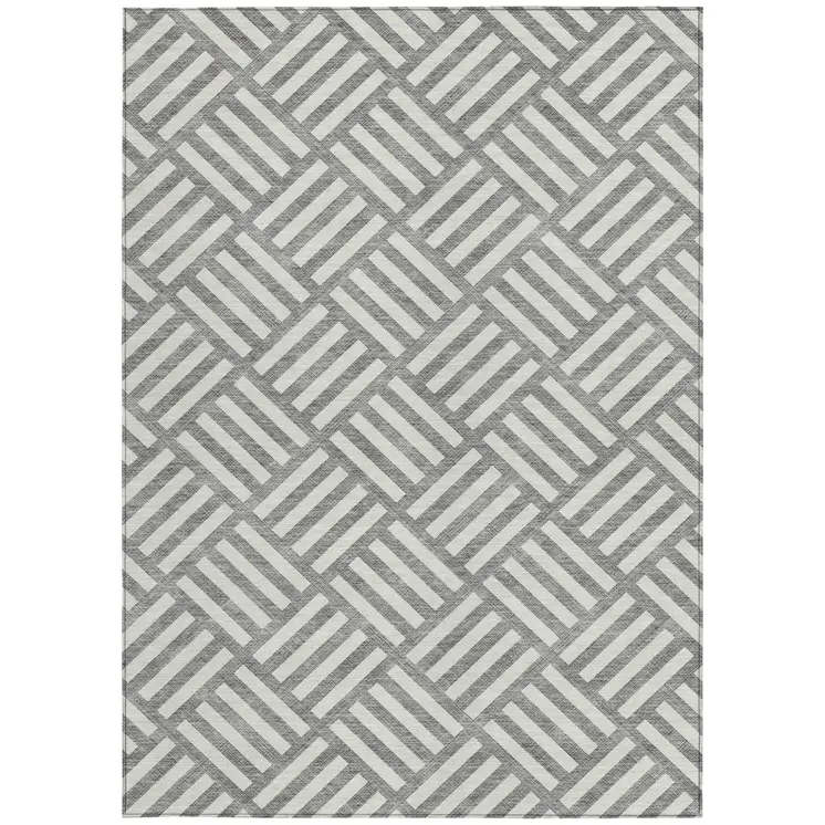 5' X 8' Gray And Ivory Geometric Washable Indoor Outdoor Area Rug