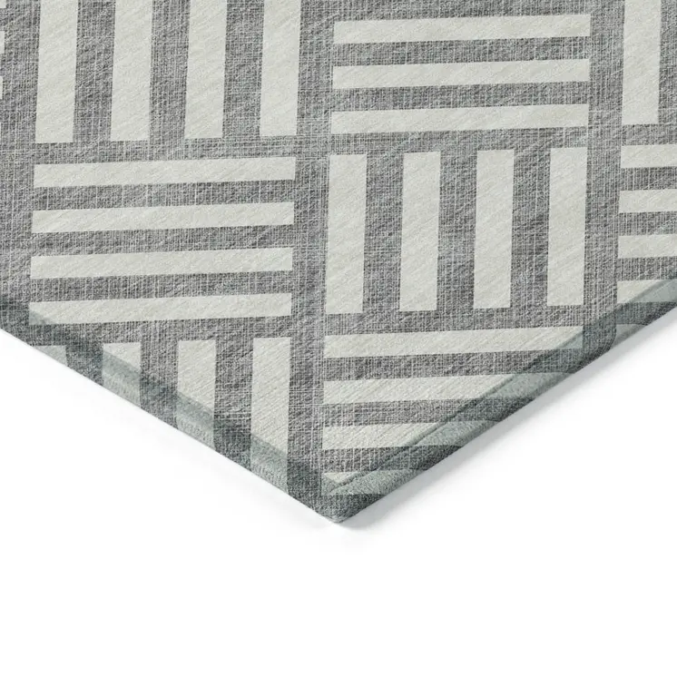5' X 8' Gray And Ivory Geometric Washable Indoor Outdoor Area Rug