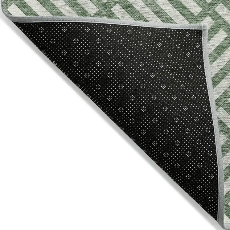 10' X 14' Green And Ivory Geometric Washable Indoor Outdoor Area Rug