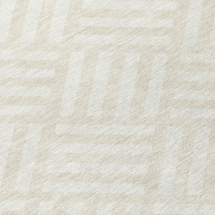 8' Ivory And Beige Round Geometric Washable Indoor Outdoor Area Rug