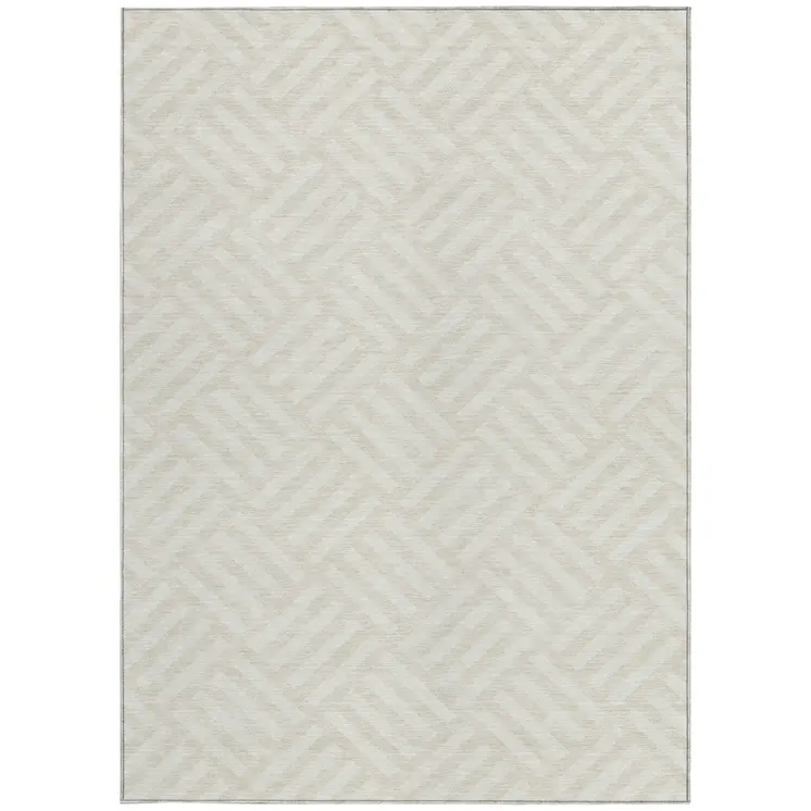 8' X 10' Ivory And Beige Geometric Washable Indoor Outdoor Area Rug