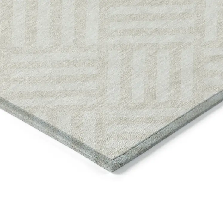 8' X 10' Ivory And Beige Geometric Washable Indoor Outdoor Area Rug