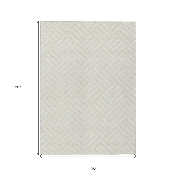 8' X 10' Ivory And Beige Geometric Washable Indoor Outdoor Area Rug