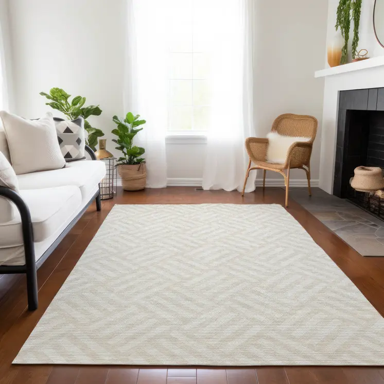 8' X 10' Ivory And Beige Geometric Washable Indoor Outdoor Area Rug