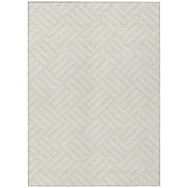 9' X 12' Ivory And Beige Geometric Washable Indoor Outdoor Area Rug