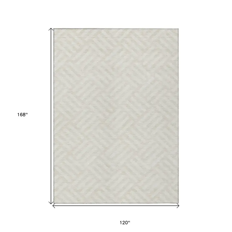 10' X 14' Ivory And Beige Geometric Washable Indoor Outdoor Area Rug