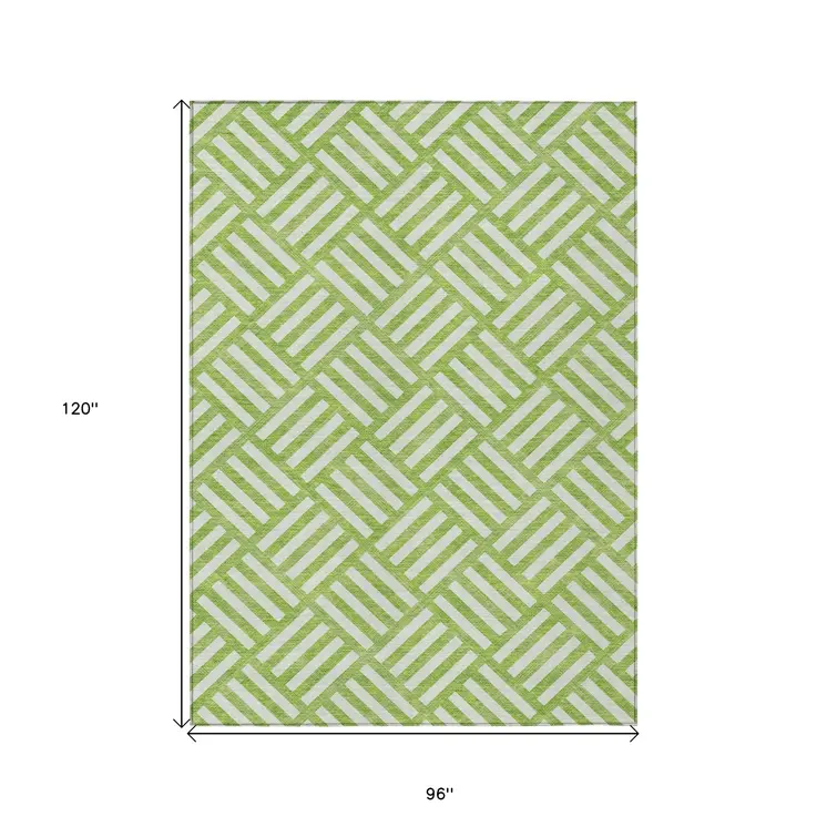 8' X 10' Lime Green And Ivory Geometric Washable Indoor Outdoor Area Rug