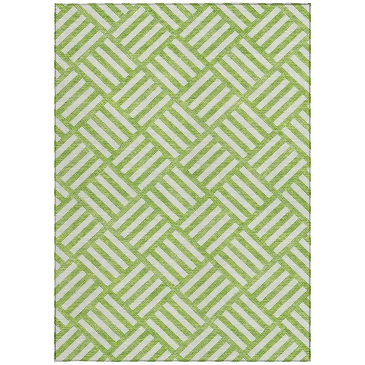 9' X 12' Lime Green And Ivory Geometric Washable Indoor Outdoor Area Rug