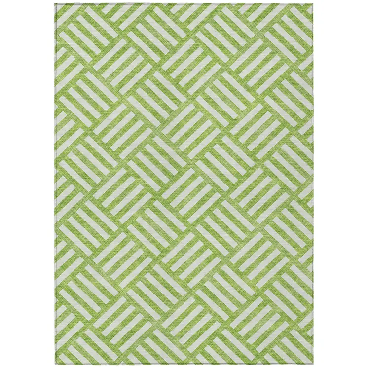 9' X 12' Lime Green And Ivory Geometric Washable Indoor Outdoor Area Rug