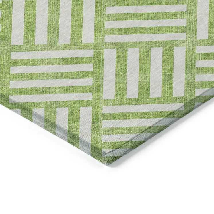 9' X 12' Lime Green And Ivory Geometric Washable Indoor Outdoor Area Rug
