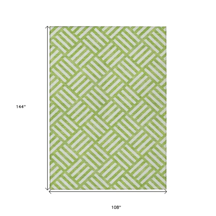 9' X 12' Lime Green And Ivory Geometric Washable Indoor Outdoor Area Rug