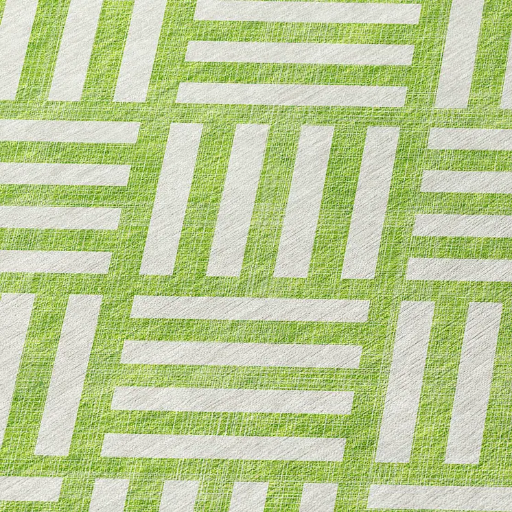 9' X 12' Lime Green And Ivory Geometric Washable Indoor Outdoor Area Rug